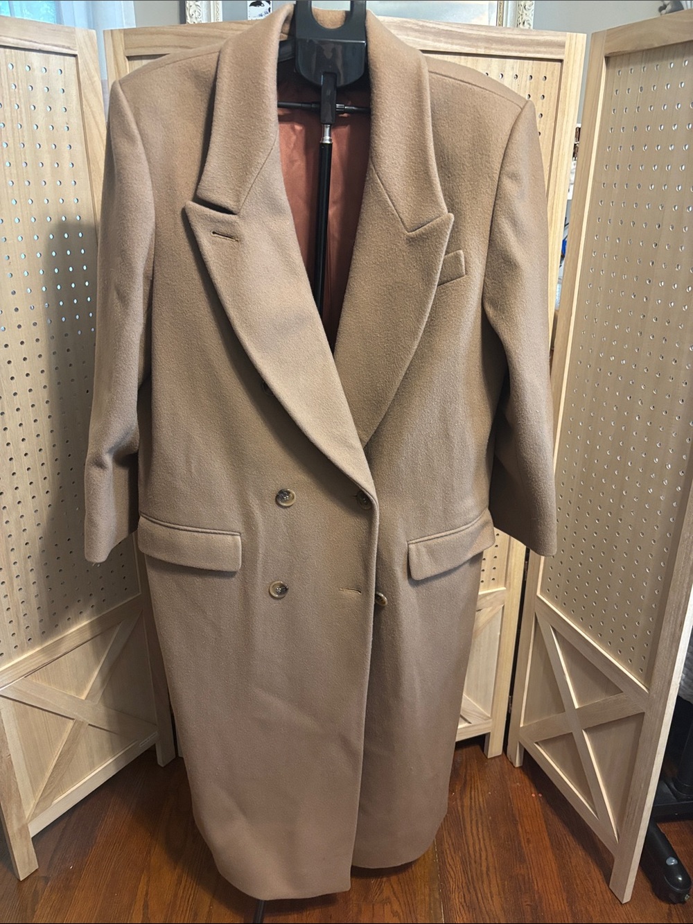 Jones New York Camel Double-Breasted Long Trench Coat see measurements